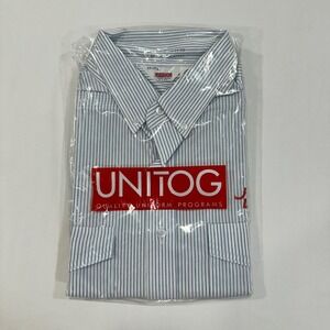 VTG Unitog Frito Lay Uniform Shirt Mens 17-17.5 Pinstripe Embroidered Workwear